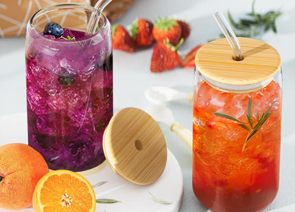 Finew 12-Pack Can Shaped Glasses – 16oz Cups with Bamboo Lids & Straws