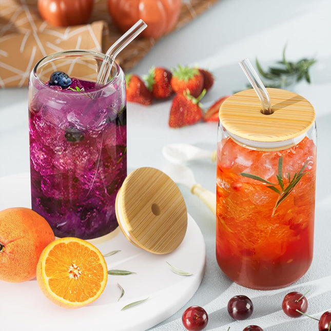 Finew 12-Pack Can Shaped Glasses – 16oz Cups with Bamboo Lids & Straws