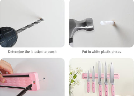 hecef 5-Piece Knife Set with Magnetic Holder – Stainless Steel Knives with Pink Handles
