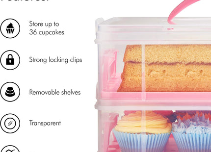 VonShef Cupcake Carrier with Handle – Pink Three Tier Cake Box