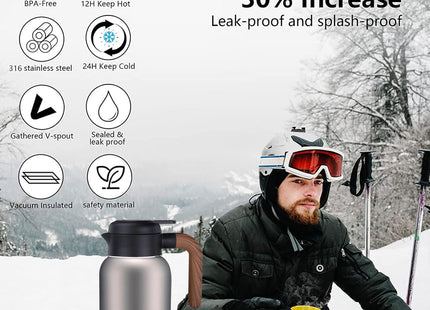 Luvan 2L Thermal Coffee Carafe – 316 Stainless Steel, Vacuum Insulated, Wood Grip