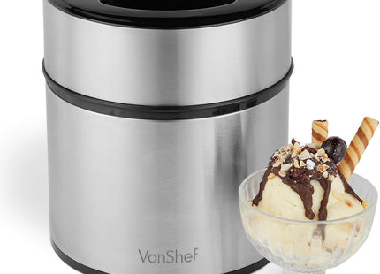VonShef Ice Cream Maker Machine – 2L Frozen Yoghurt & Sorbet Maker, Stainless Steel