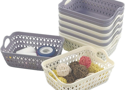 Bblina Mini Storage Tray, Plastic Storage Basket Trays Set of 12 With Handles, (White/Grey)