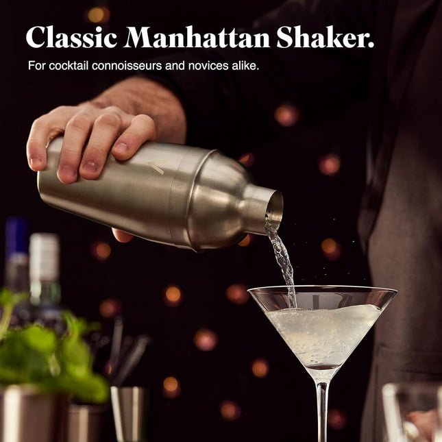VonShef Manhattan Silver Cocktail Shaker Set – 5 Piece Stainless Steel Bar Kit