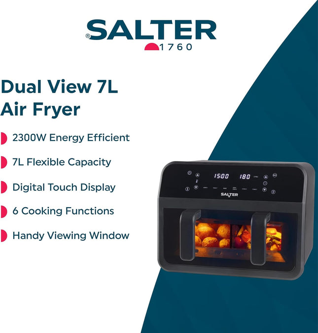 Salter Dual View Air Fryer – 7L Family Size, Removable Divider, 2300W
