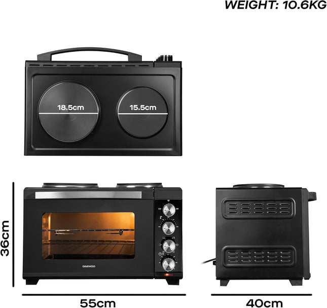 Daewoo 42L Mini Countertop Electric Cooker Oven & Grill with Hot Plates