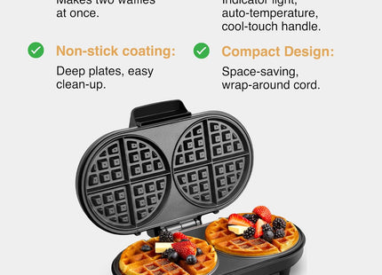VonShef Double Waffle Maker – 1200W Waffle Machine with Non-Stick Plates