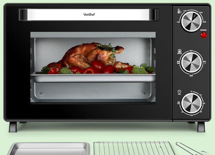VonShef Mini Oven & Grill 25L – 1400W Tabletop Electric Cooker with Timer & Adjustable Temperature Control