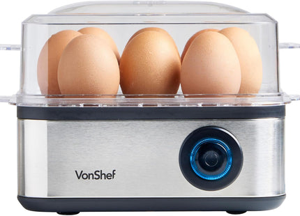 VonShef 3-in-1 Egg Boiler, Poacher & Omelette Maker – 16 Egg Capacity, Stainless Steel 500W Electric Cooker with Auto Shut-Off