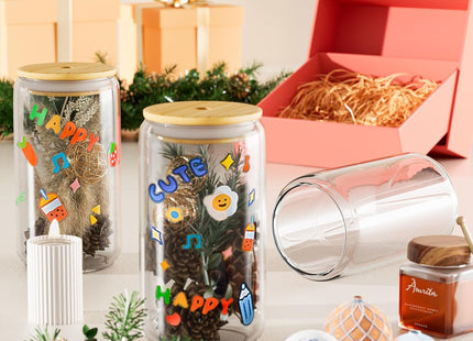 Finew 12-Pack Can Shaped Glasses – 16oz Cups with Bamboo Lids & Straws