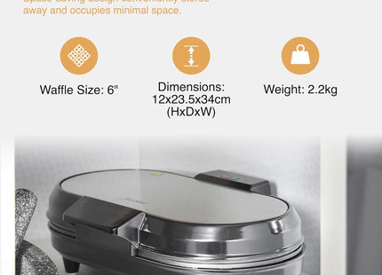 VonShef Double Waffle Maker – 1200W Waffle Machine with Non-Stick Plates