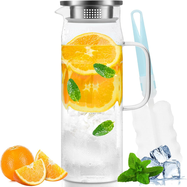 Yirilan 1.5L Borosilicate Glass Jug with Stainless Steel Lid