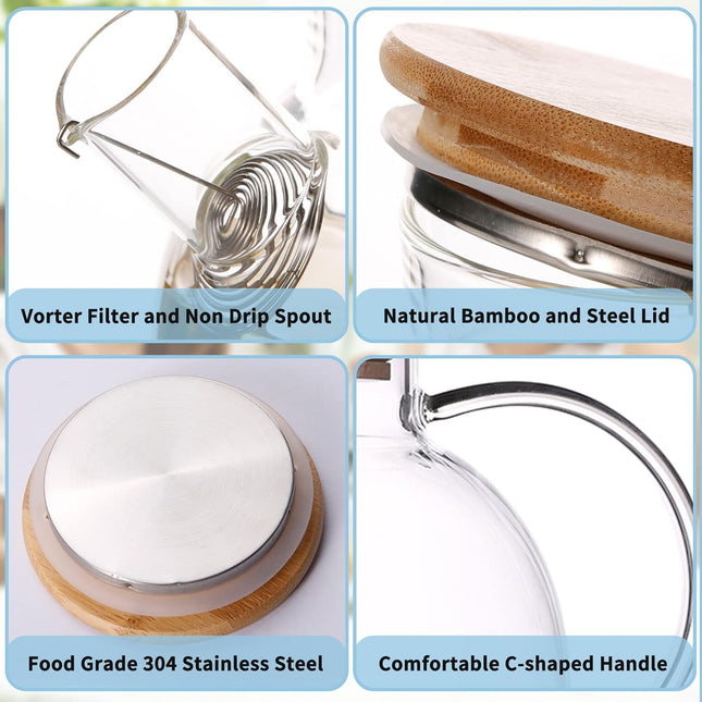 1000ml Thickened Glass Teapot with Bamboo Lid, Filter, Coaster & Cleaning Cloths