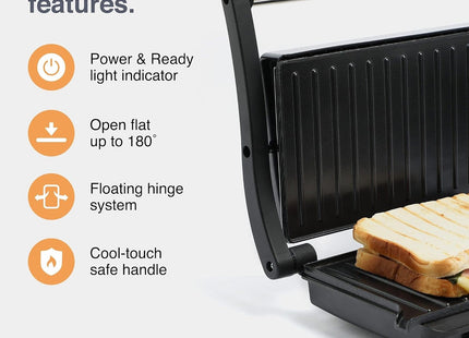 VonShef Panini Press Grill – 2 Slice Sandwich Toaster, 1000W –  Black