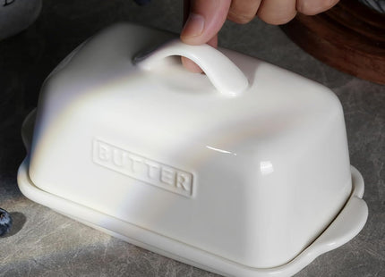 JSHKY Large Porcelain Ceramic Butter Dish for 500g British Butter – White