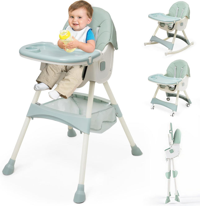 Nukdey 5-in-1 Convertible Baby High Chair Green – Folding Adjustable Feeding Chair