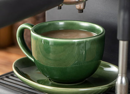 vicrays 6.5 oz Cappuccino Cups with Saucers – Set of 4, Coffee Cups for Latte, Mocha