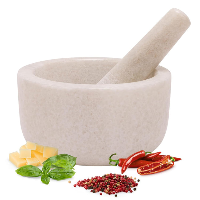 H&S Marble Mortar and Pestle Set – 18cm Stone Spice Grinder