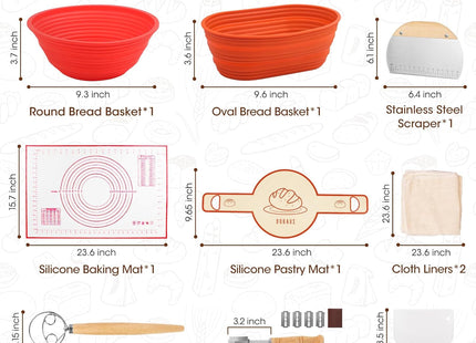DOQAUS Banneton Bread Proofing Basket Set – 10-Piece Silicone Sourdough Kit with Oval & Round Baskets, Baking Mats, Scrapers, Lame & Whisk – Dishwasher & Oven Safe