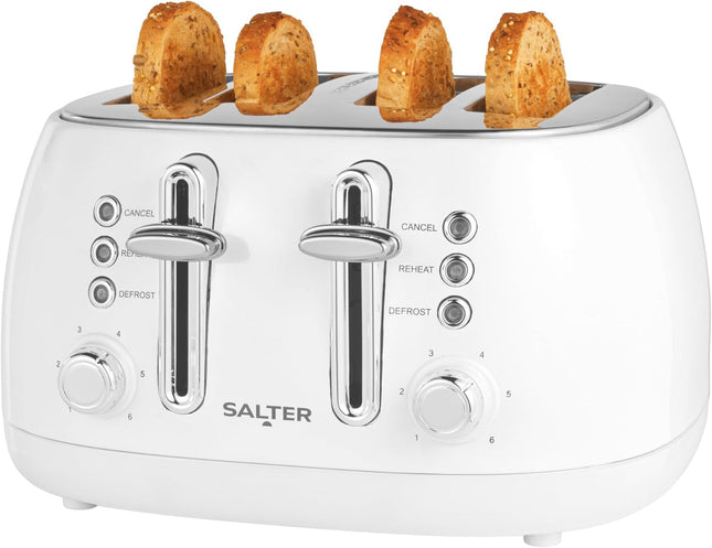 Salter Boston 4-Slice Toaster – Wide Slots, 6 Browning Levels, Ice White