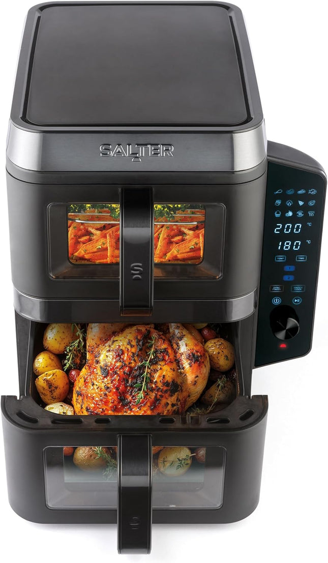 Salter VertiCook View Air Fryer – 9L Dual Drawer Vertical Design, Black - Used