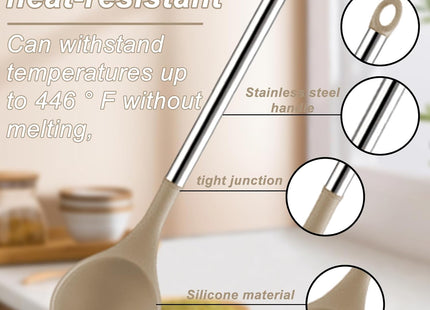 DLD 23-Piece Silicone Kitchen Utensils Set – Stainless Steel Handles – Beige