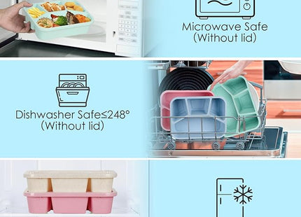 Voency 4 Pack Bento Lunch Box – 4-Compartment Reusable Snack Container with Transparent Lids, Stackable & Dishwasher Safe, 1200ml