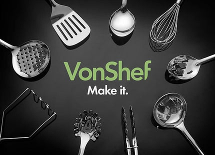 VonShef 10-Piece Kitchen Utensil Set – Stainless Steel with Storage Holder