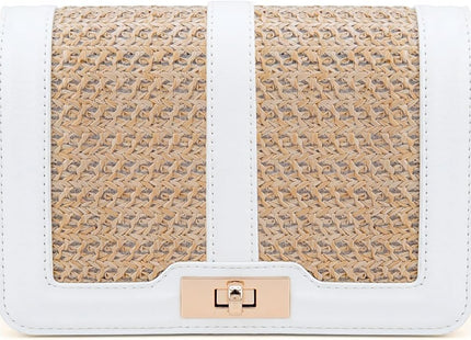 FALETO Straw Crossbody Bag – Flap Handbag with Vegan Leather Stitching