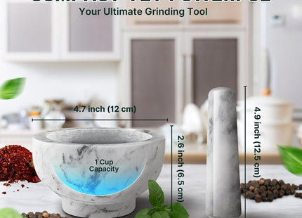 Flexzion Marble Mortar and Pestle Set – Solid White/Gray Stone Grinder Bowl