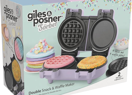 Giles & Posner Double Waffle Maker – Mini Dual Snack Maker, Pastel Purple, 1100W