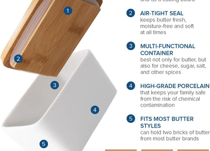 Joeji's Ceramic Butter Dish – 500ml Container with Bamboo Lid & Silicone Seal