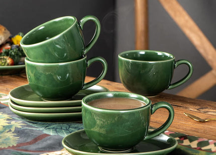 vicrays 6.5 oz Cappuccino Cups with Saucers – Set of 4, Coffee Cups for Latte, Mocha