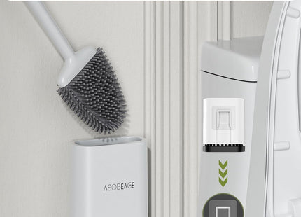 ASOBEAGE Silicone Toilet Brush with Quick-Dry Holder, Flexible Head – White