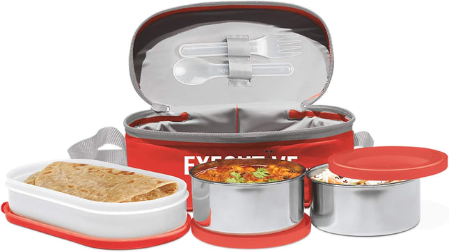 MILTON Executive Stainless Steel Lunch Box – 3-Piece Set with Fork & Spoon