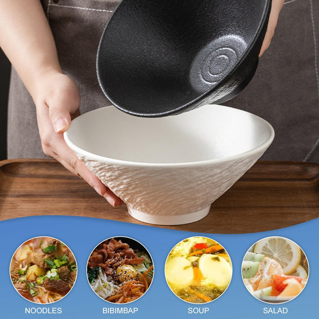 Sightday Ramen Bowl Set of 2 – 1600ml Ceramic Noodle Bowls with Spoons & Chopsticks, White XL