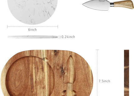 hecef Acacia Wood Cheese Board Set – Marble Tray with Stainless Steel Knife