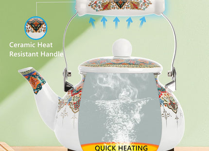 ZOOFOX Ceramic Enamel Tea Kettle – 2.6 Quart Large Floral Teapot