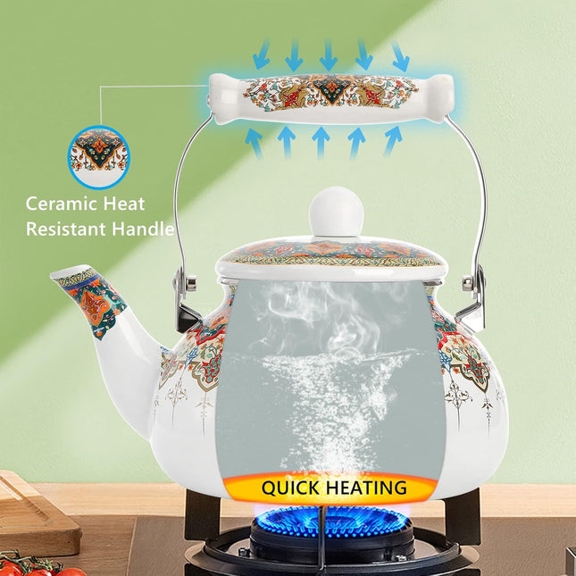 ZOOFOX Ceramic Enamel Tea Kettle – 2.6 Quart Large Floral Teapot