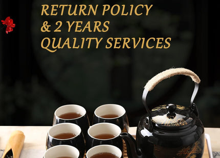 Dujust Japanese Tea Set – Black Porcelain with Golden Countryside Design