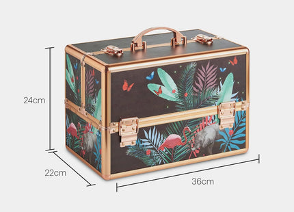 Beautify Make Up Vanity Case, Travel Jungle Print 3 Tier Makeup Box