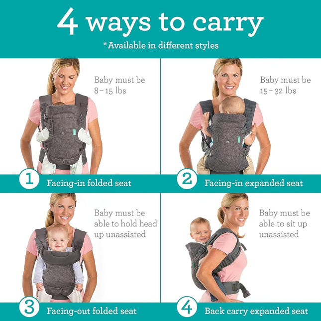 Infantino Flip Advanced 4-in-1 Baby Carrier Grey – Front & Back Carrier with Bib