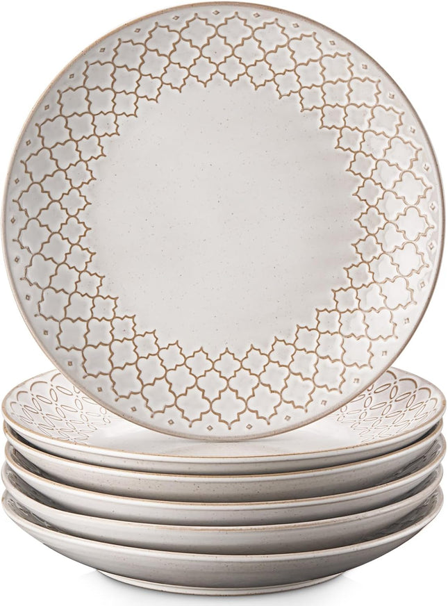 DOWAN 6 Piece Side Plate Set 21.5cm – Vintage White Stoneware Salad & Dessert Plates