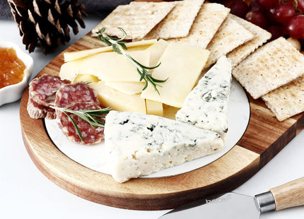 hecef Acacia Wood Cheese Board Set – Marble Tray with Stainless Steel Knife