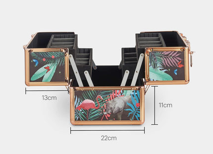 Beautify Make Up Vanity Case, Travel Jungle Print 3 Tier Makeup Box