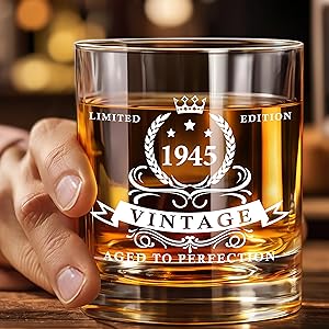 LIGHTEN LIFE Birthday Whiskey Glass Gift Set – 1945 Vintage with Wooden Box