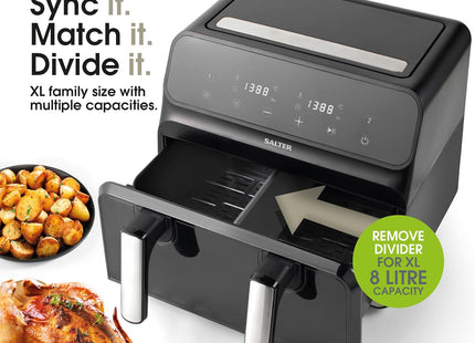 Salter Fuzion Dual Air Fryer – 8L XL Capacity with Removable Divider, 1700W