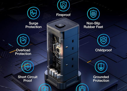 VonHaus 12-in-1 Surge Protected Tower Extension Lead – 2M Cable