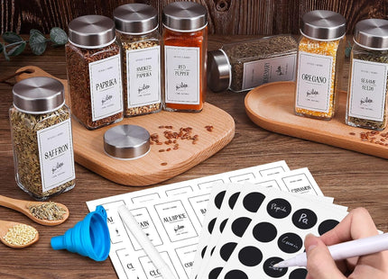 Xsiuyue 25 Pack Square Spice Jars Set – 4oz Glass Spice Bottles