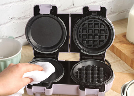 Giles & Posner Double Waffle Maker – Mini Dual Snack Maker, Pastel Purple, 1100W